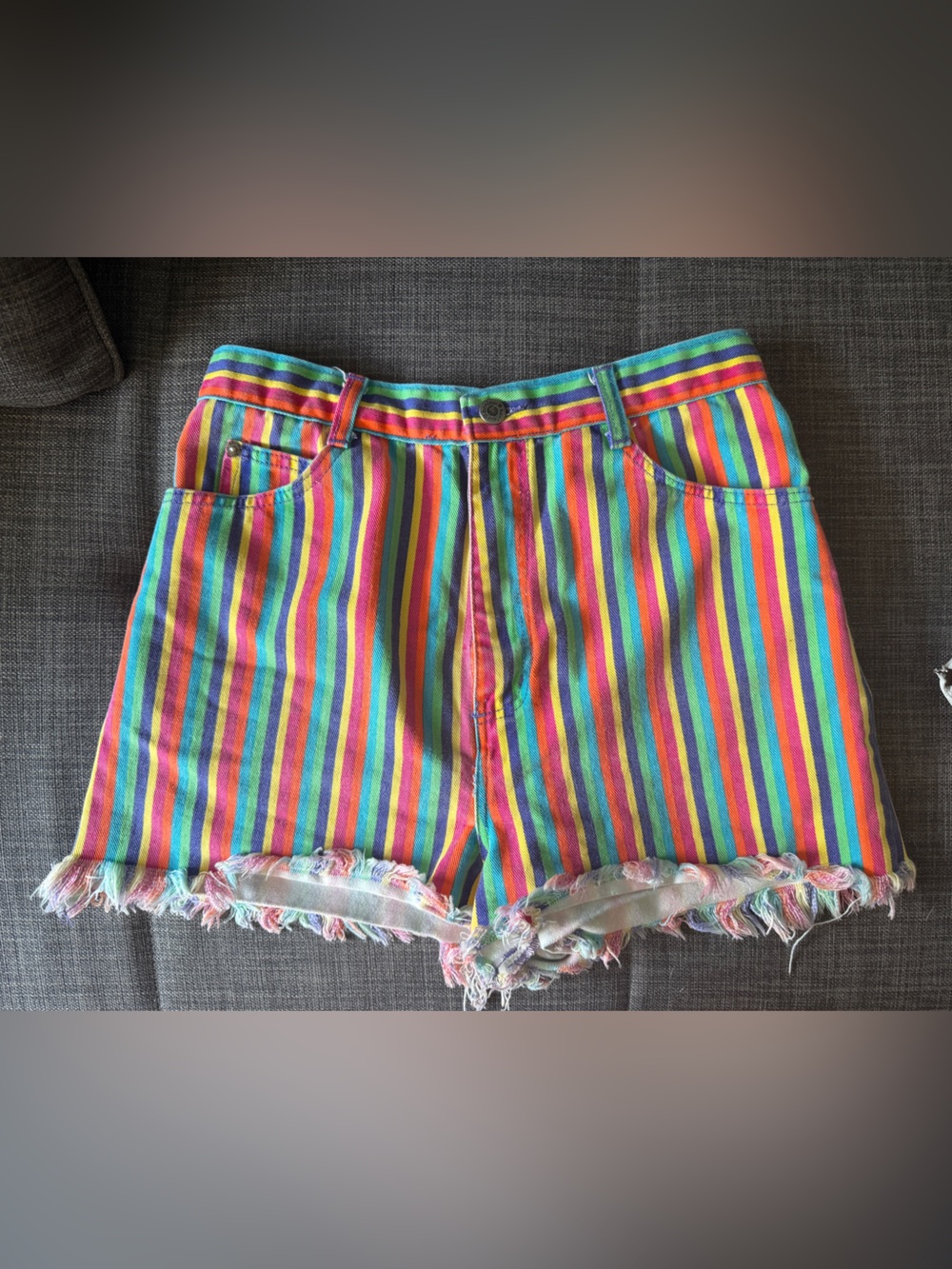 Vintage 1993 Bonjour Rainbow Stripe High Rise Cutoff Shorts 11/12